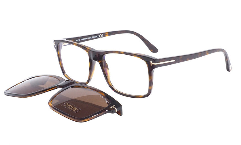 Tom Ford 5682 B Unisex Square- rectangle clip-on - Dark Havana Tortoise (size 54-17)