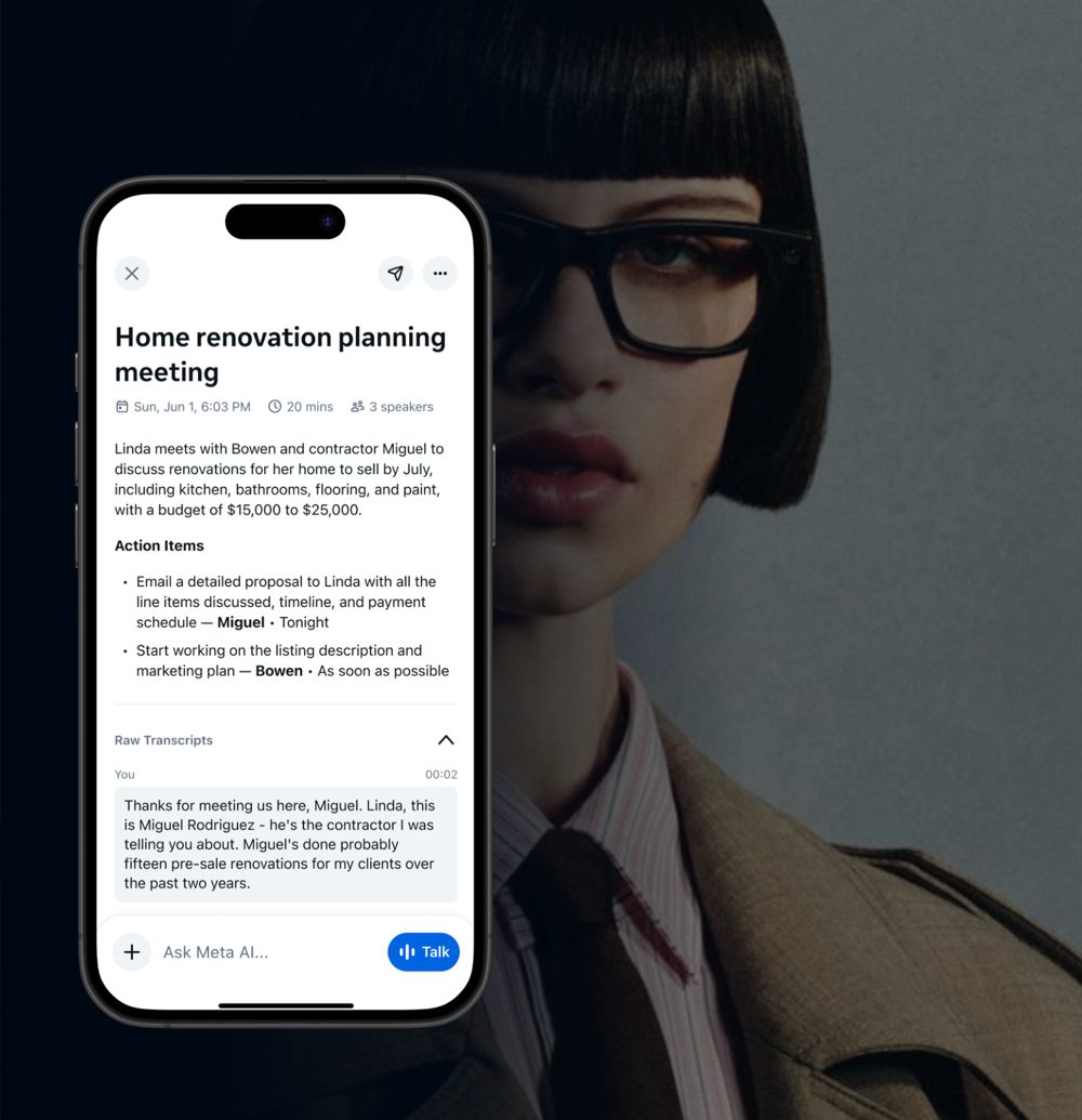 Meta AI app showing a meeting summary