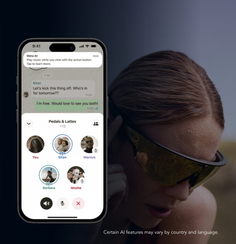 Oakley Meta glasses with WhatsApp voice chat on a phone